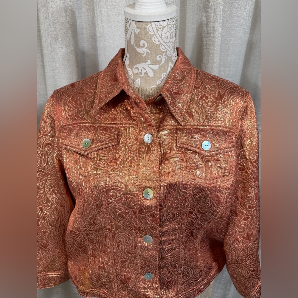 Ruby Rd. metallic paisley jacket in a beautiful copper-gold tone, size 14. - Picture 4 of 8